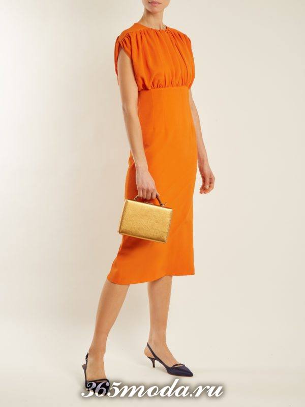 оранжевое платье футляр для новогоднего офисного корпоратива
