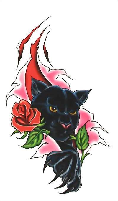 эскиз крадущаяся пантера и роза для женщин