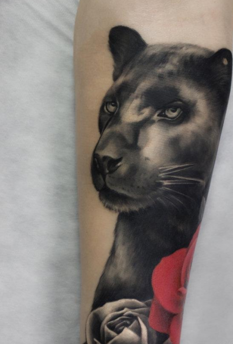 тату чёрная пантера реализм для женщин