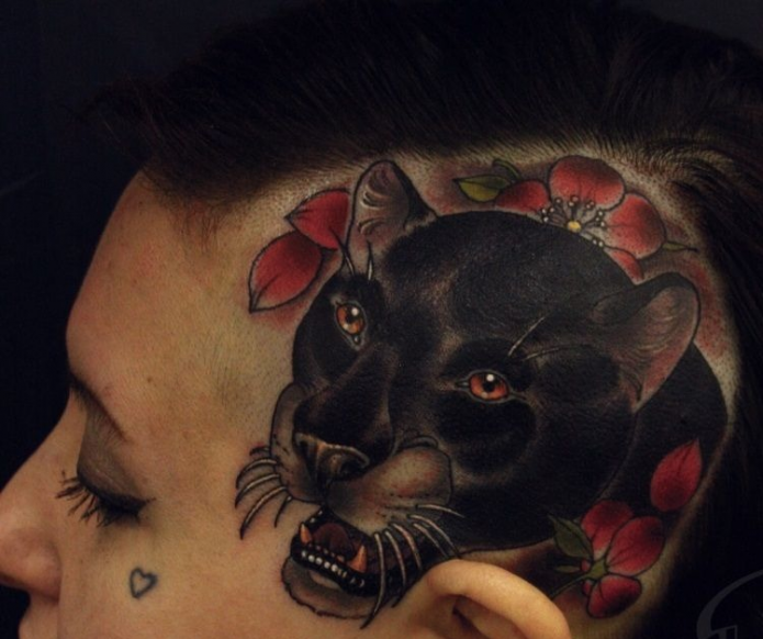 тату пантера на голове