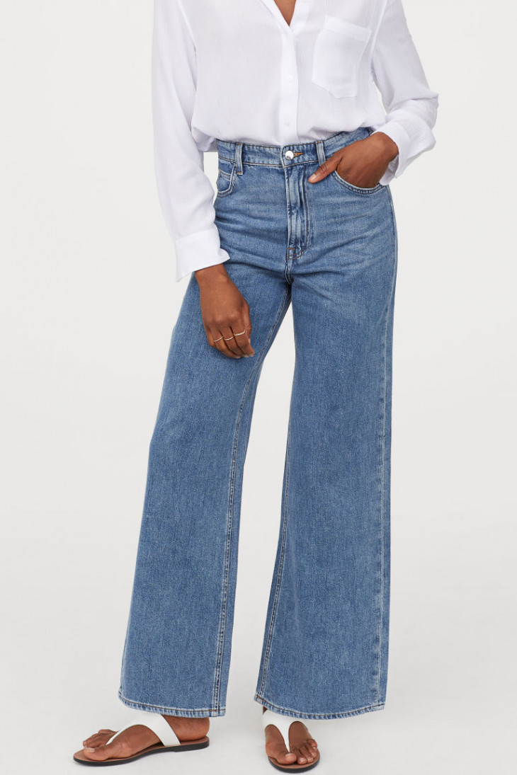 H&M Широкие джинсы из стираного денима с высокой талией