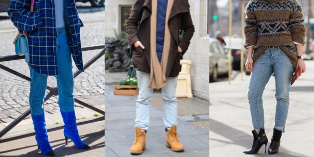 С чем носить джинсы осенью и зимой: Заправленными в сапоги или ботинки