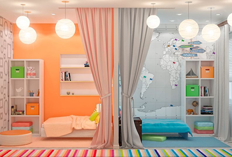 дизайн детской комнаты для разнополых детей обзор