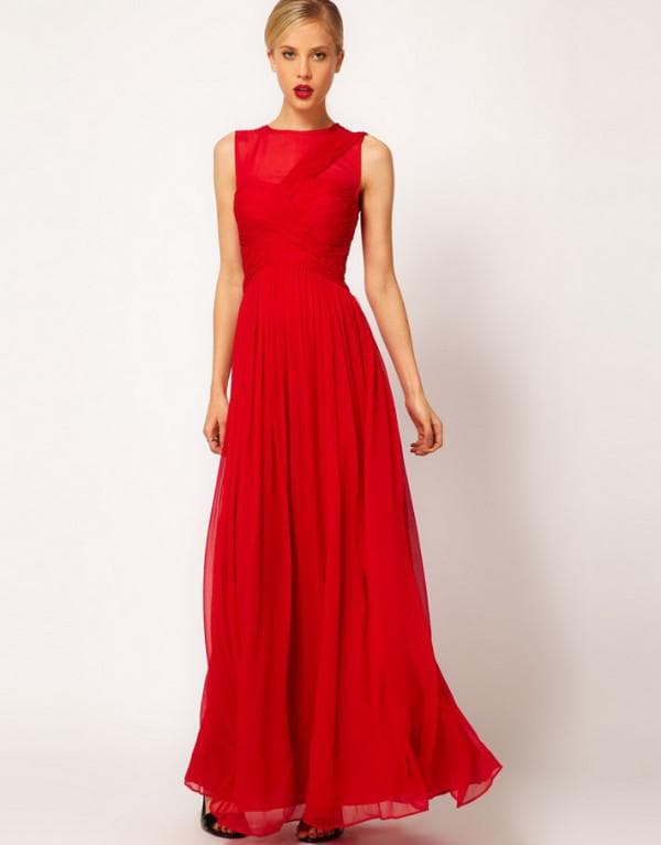 Красное шифоновое платье в пол