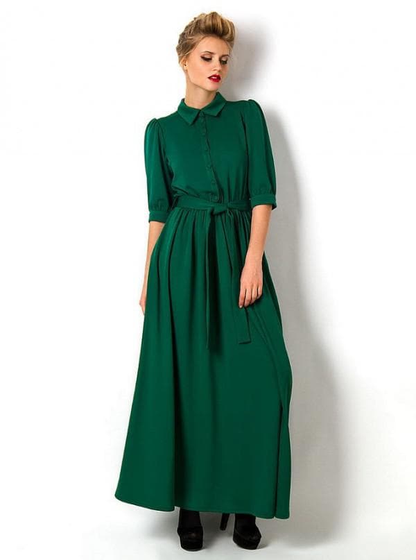 Повседневное длинное зеленое платье