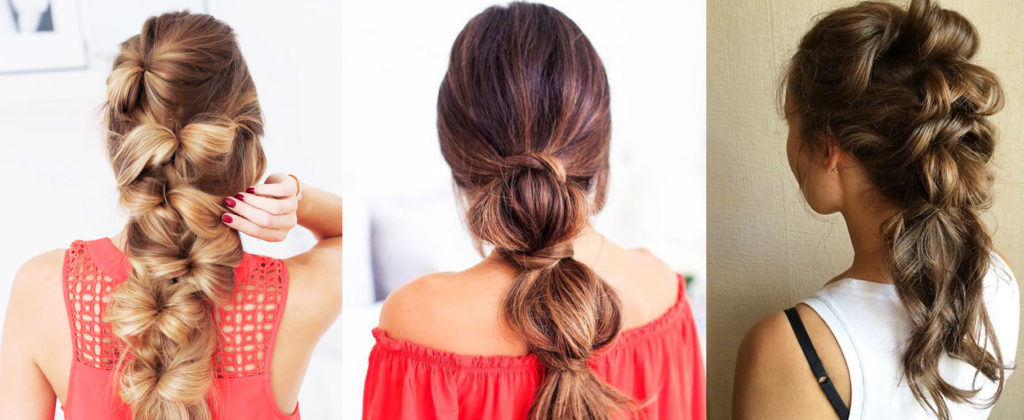 прически вывернутых хвостов и узлов