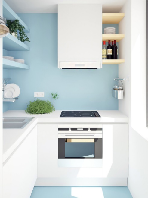 Сочетание синего и белого цветов на кухне
