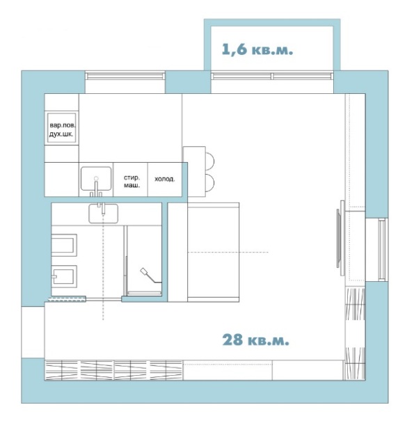 планировка квартиры студии 28 кв м
