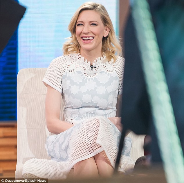 Having a great time: Cate was seen laughing before the cameras started rolling