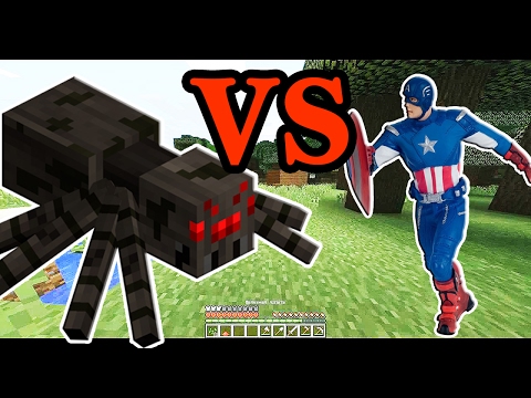 СУПЕРГЕРОЙ Капитан Америка на мотоцикле против МЕГА ПАУКА из МАЙНКРАФТ. Игрушки для мальчиков