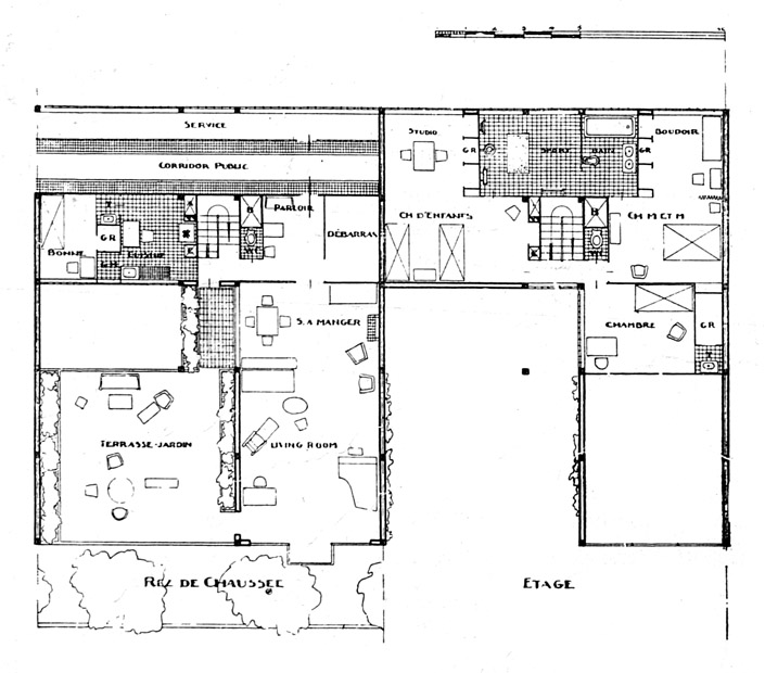 Ле Корбюзье. План 2 этажей вилленблока