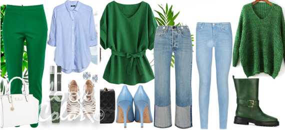 сочетание зеленого и голубого цвета в одежде