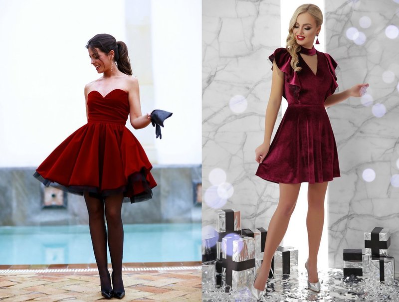 Короткие платья на выпускной красного и бордового цвета