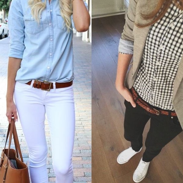 Белые и черные джинсы для девушки
