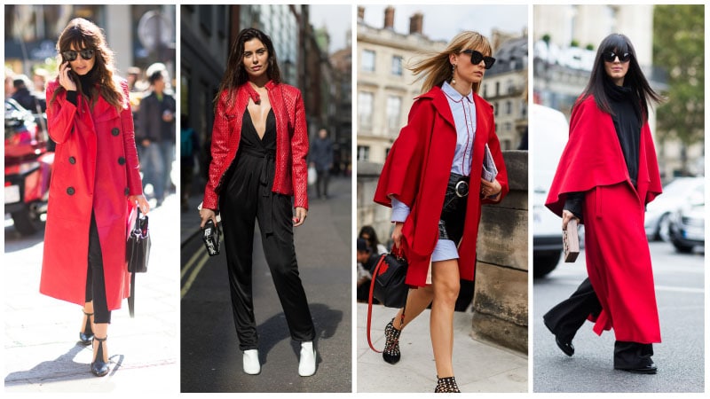 Девушки в красных пальто и куртках