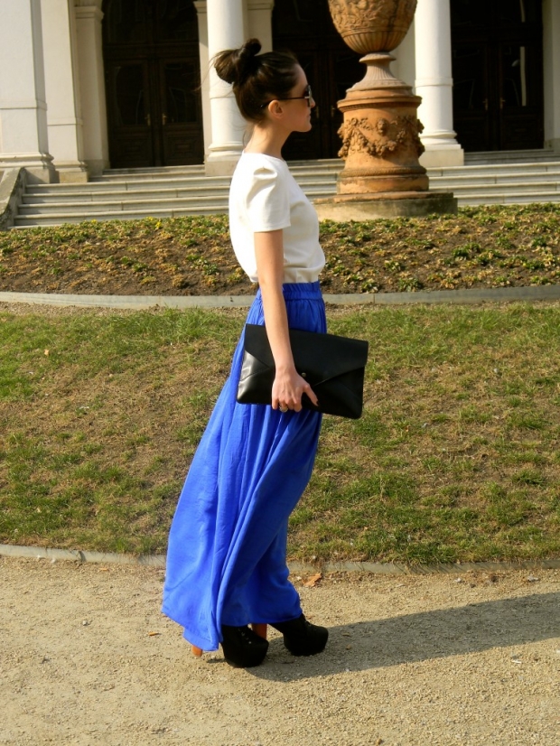 юбка в пол синяя с сумочкой