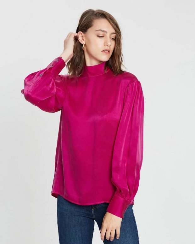 женские рубашки 2019 2020: фуксия длинные рукава
