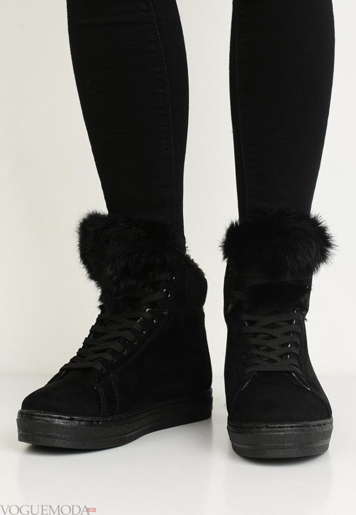 черные высокие кеды с мехом