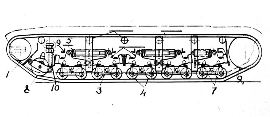 ​Схема ходовой части во многом была скопирована из английского руководства. К тому моменту поддерживающие катки заменили на полозья. - «Матильда»: толстокожая леди на советско-германском фронте 