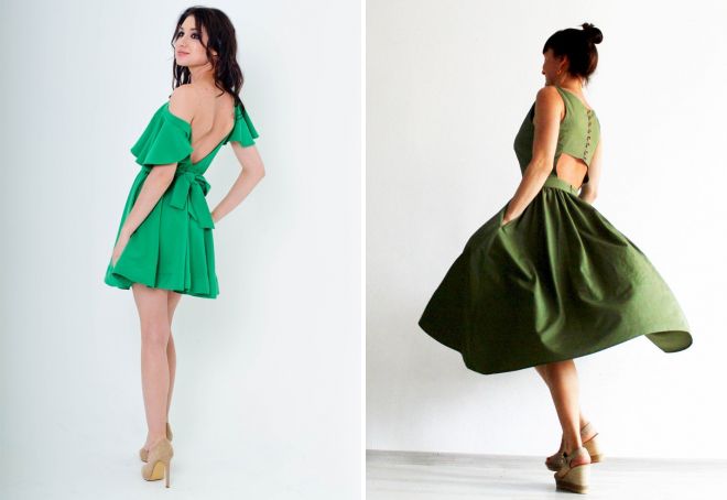 зеленое платье с открытой спиной