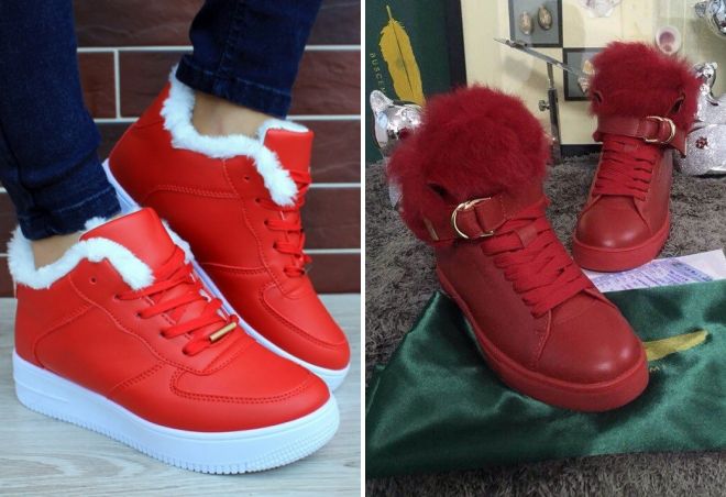 кожаные зимние женские кроссовки