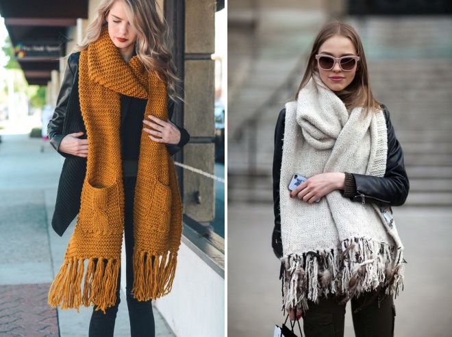 как носить объемные шарфы с пальто