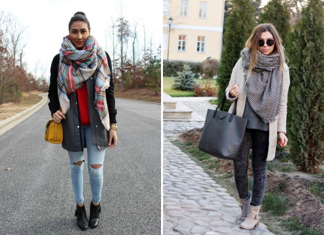 как носить шарф плед с пальто 2018