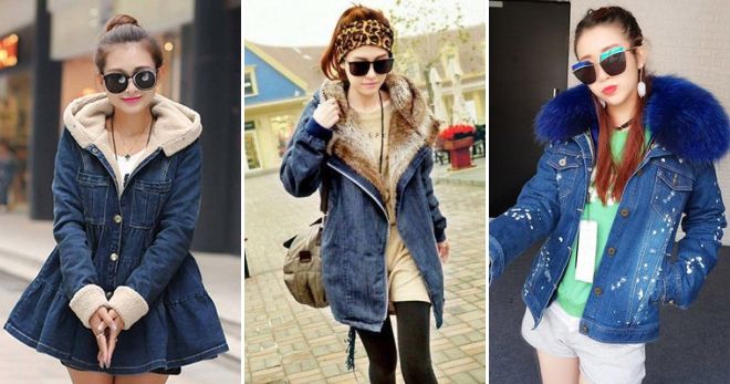 Женская джинсовая куртка с мехом с капюшоном