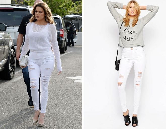с чем носить белые джинсы с завышенной талией