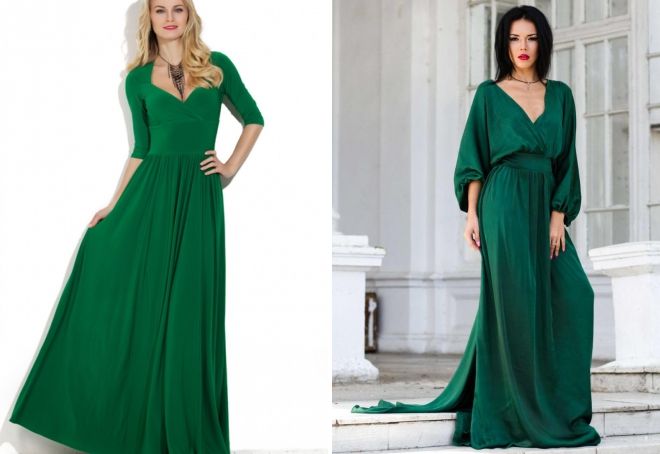 зеленое шелковое платье в пол