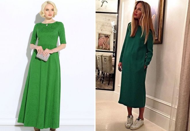 модное зеленое платье в пол