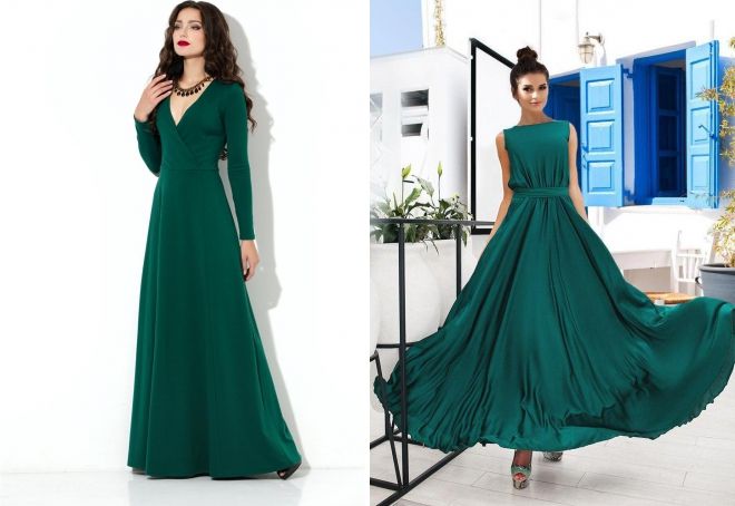 длинное зеленое платье клеш