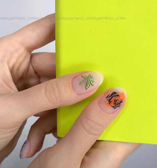Пальма на ногтях в светло-зеленом цвете
