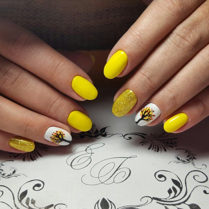 Желтый осенний маникюр Осенний маникюр фото