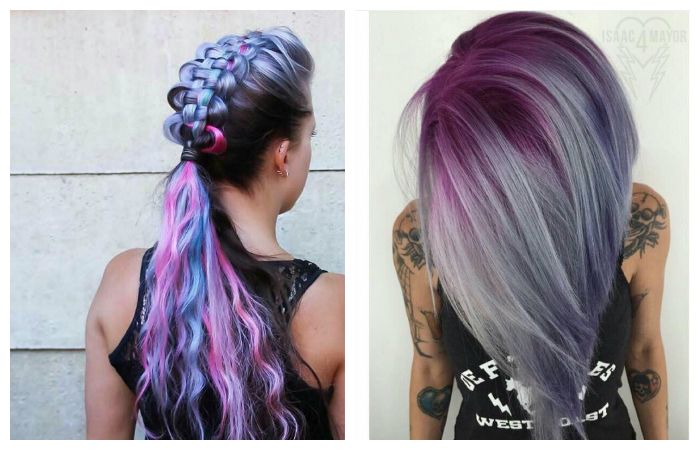 Окрашивание волос в модные фиолетовые и синие оттенки, фото