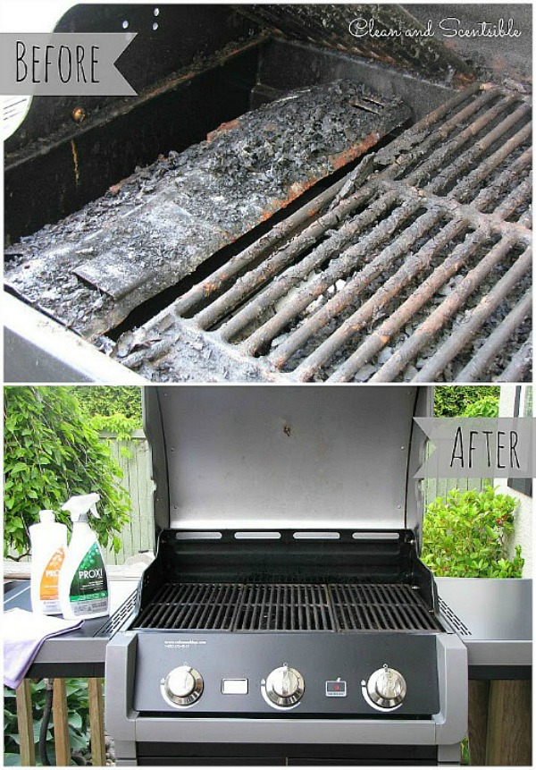 Before and after photo of a clean BBQ.